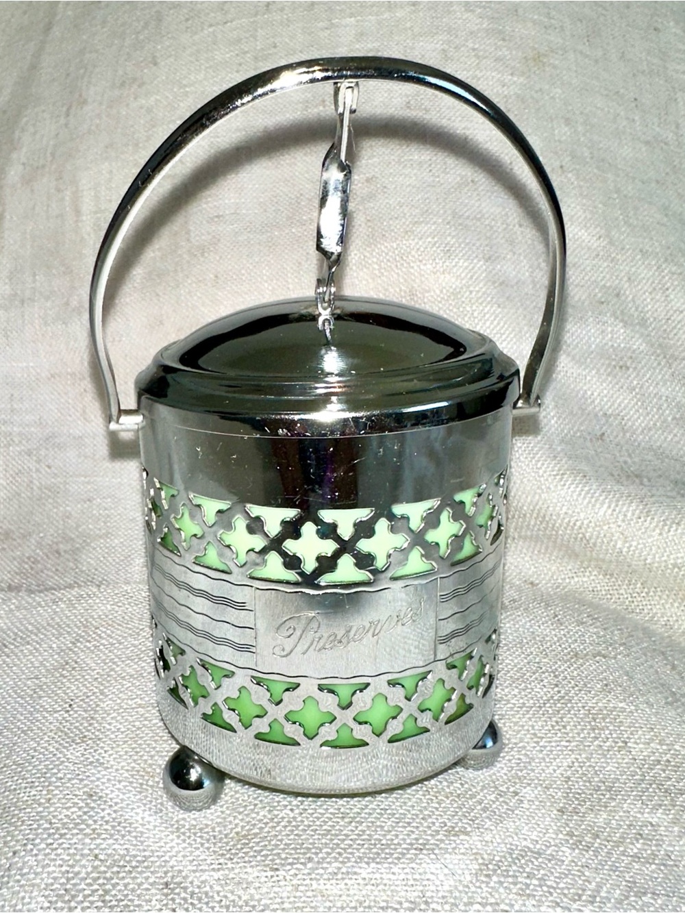 Vintage 1940s Chrome Green Bakelite Preserves Jar Caddy